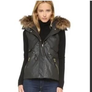 SAM. Hudson Thinsulate Vest Green Raccoon Fur Hood